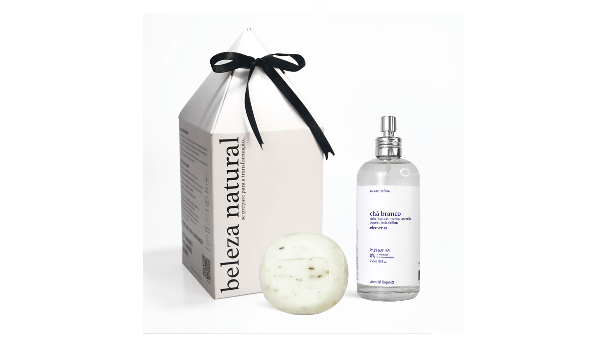 Presente Água de Colônia Chá Branco + Sabonete Boas Energias essencial organics