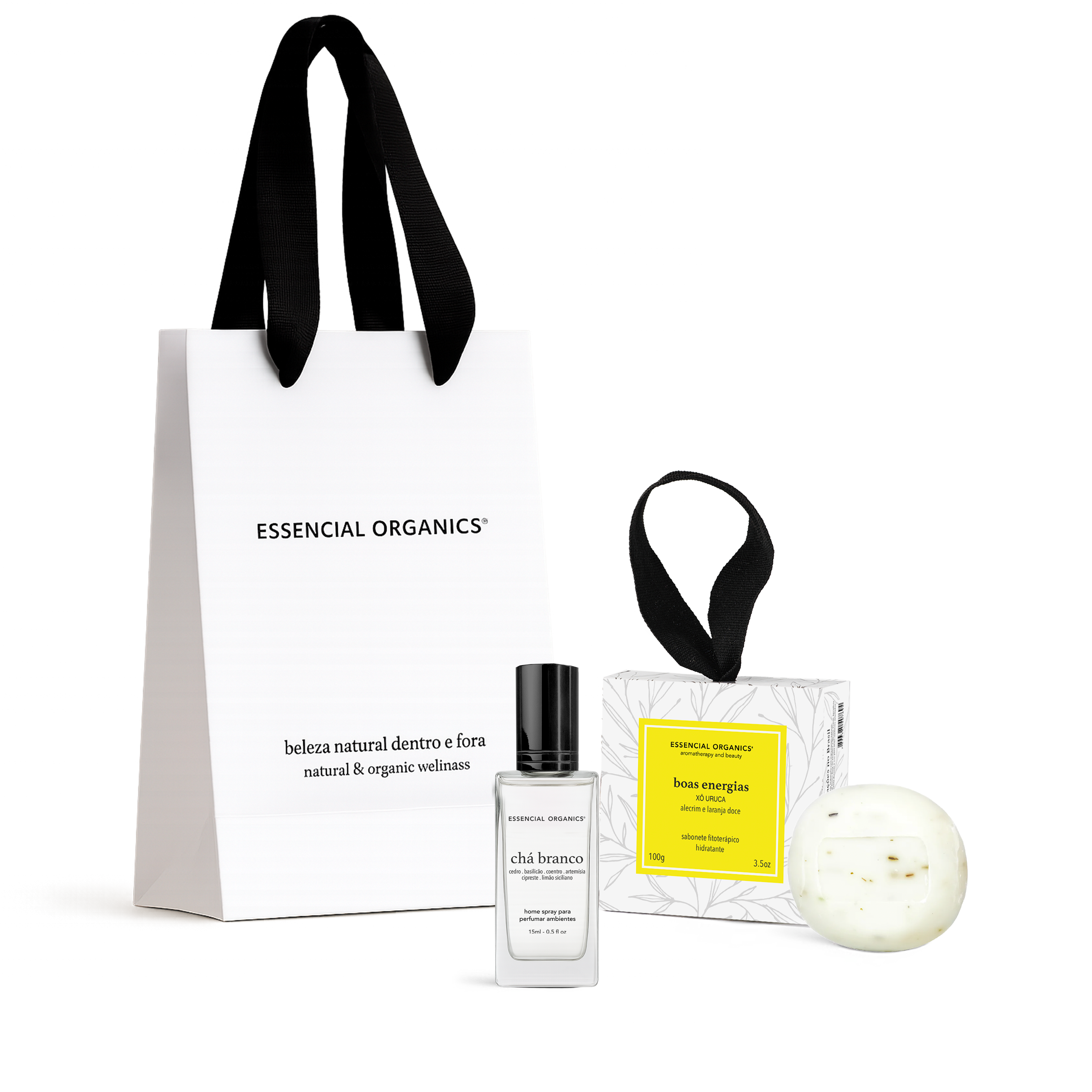 Presente Lembrança e Renovar Home Spray Chá Branco 15ml + Sabonete Boas Energias