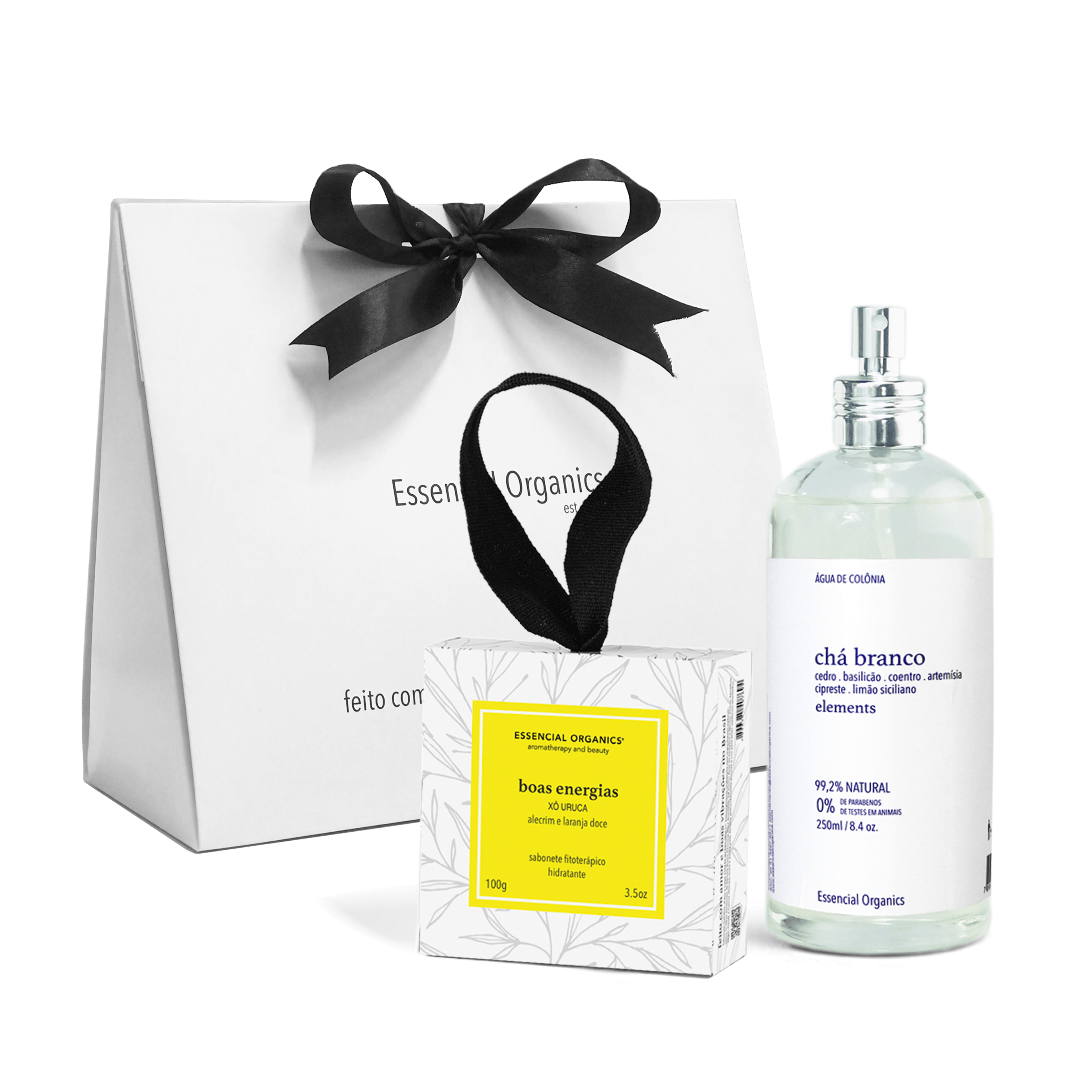 Presente Água de Colônia Chá Branco + Sabonete Boas Energias essencial organics
