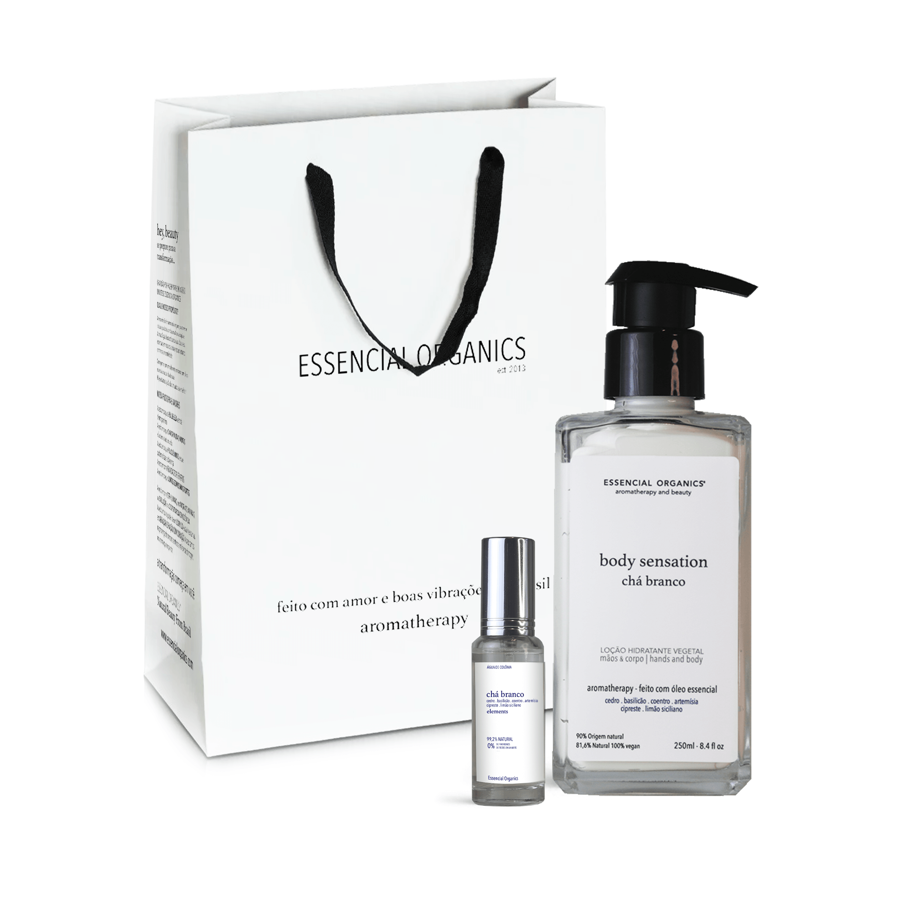 HIDRATANTE CHÁ BRANCO 250ml + ÁGUA DE COLÔNIA 15ml ESSENCIAL ORGANICS®️