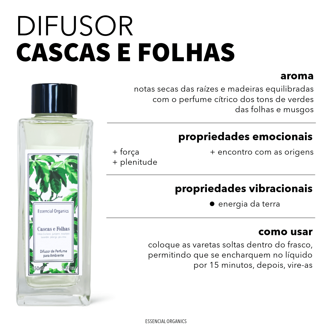 Difusor de Perfume para Ambiente Cascas e Folhas 150ml essencial organics
