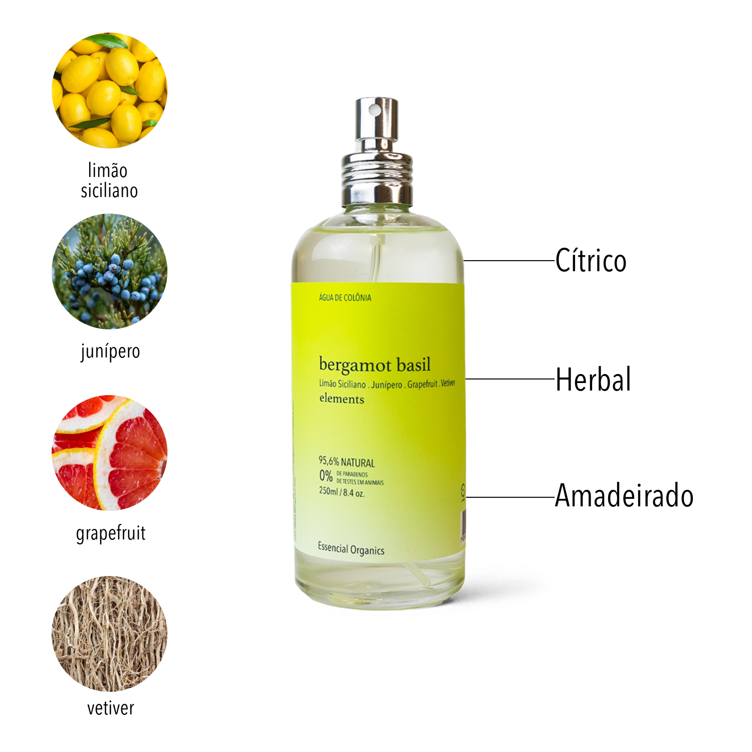 Água de Colônia Bergamot e Basil ELEMENTS