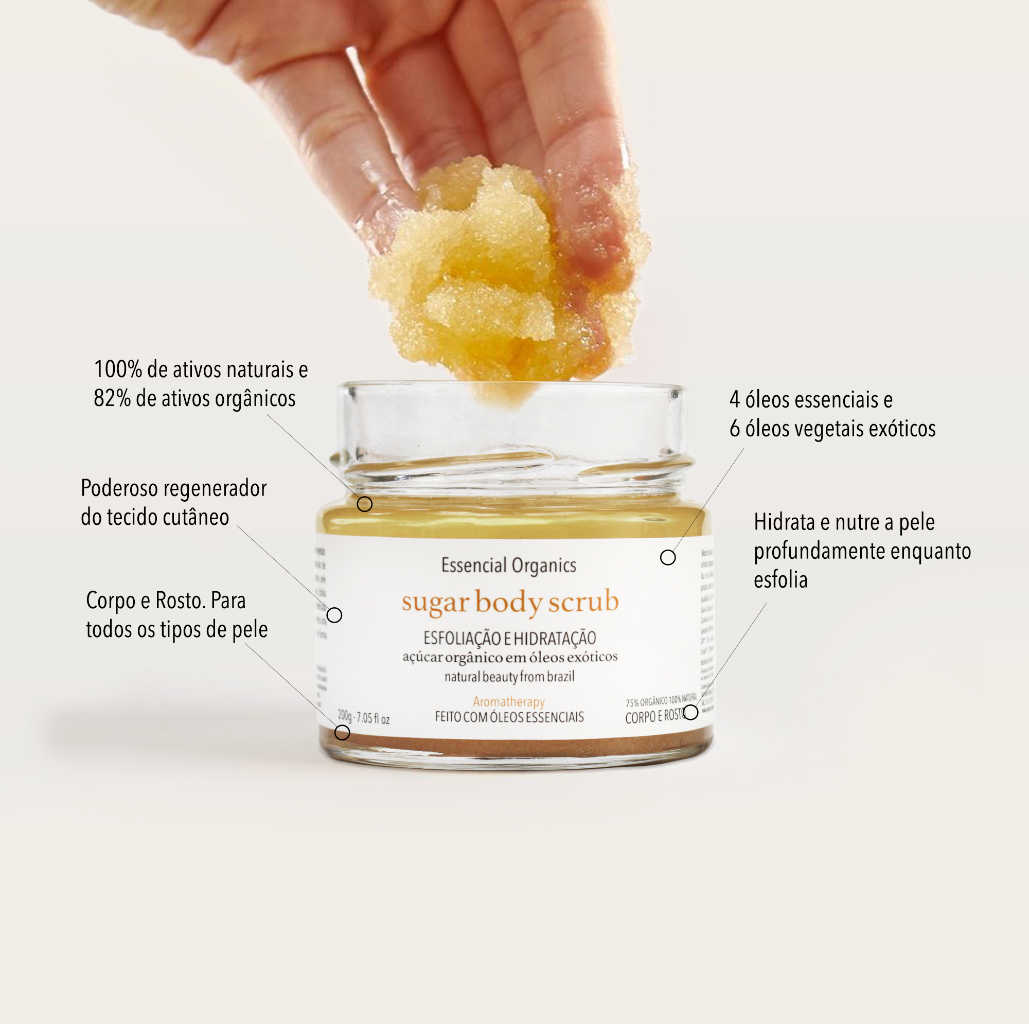 Sugar Body Scrub Orgânico em Óleos Exóticos 200g - Essencial Organics