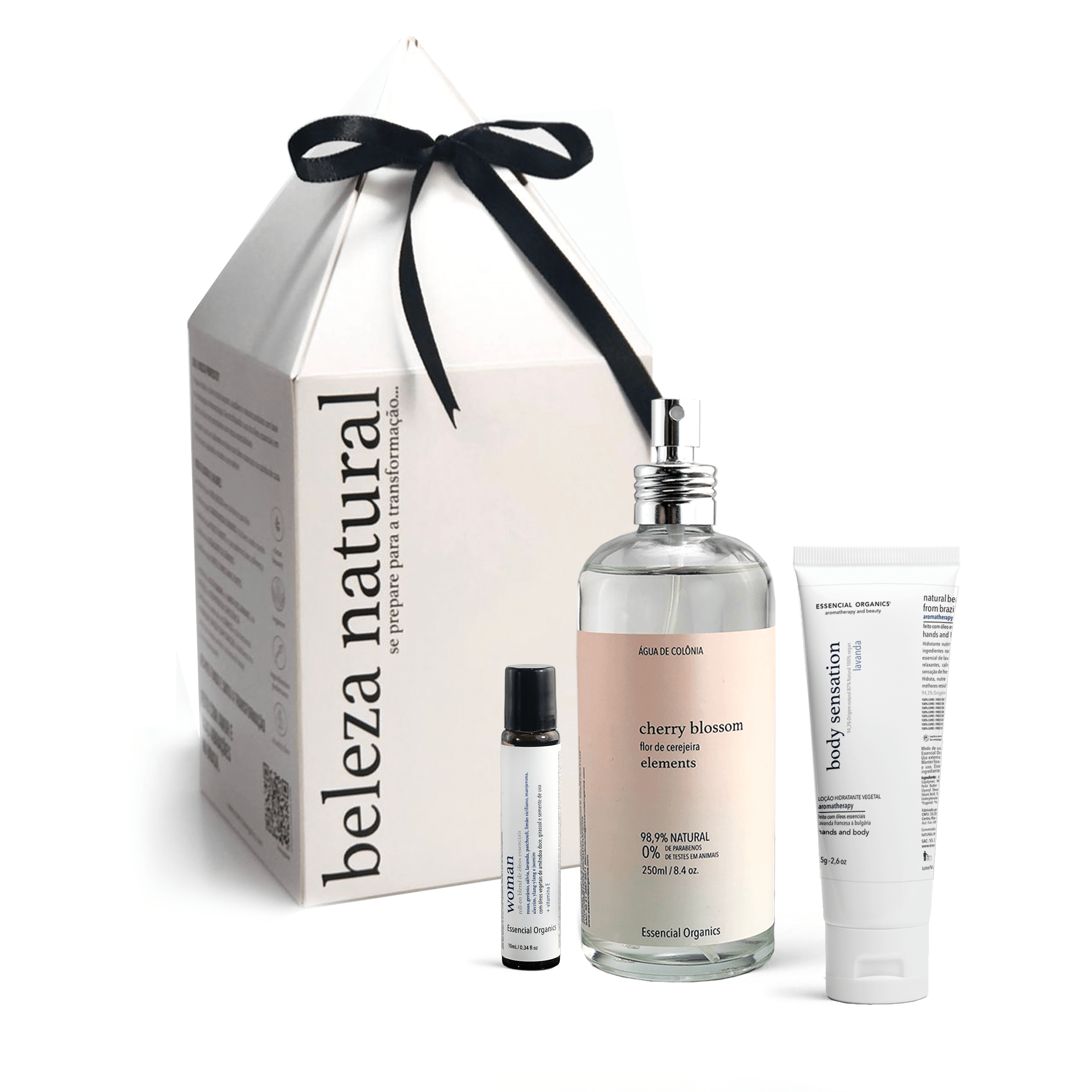 Água de Colônia Cherry  Blossom + Hidratante Lavanda 75g + Roll-on Woman Essencial Organics