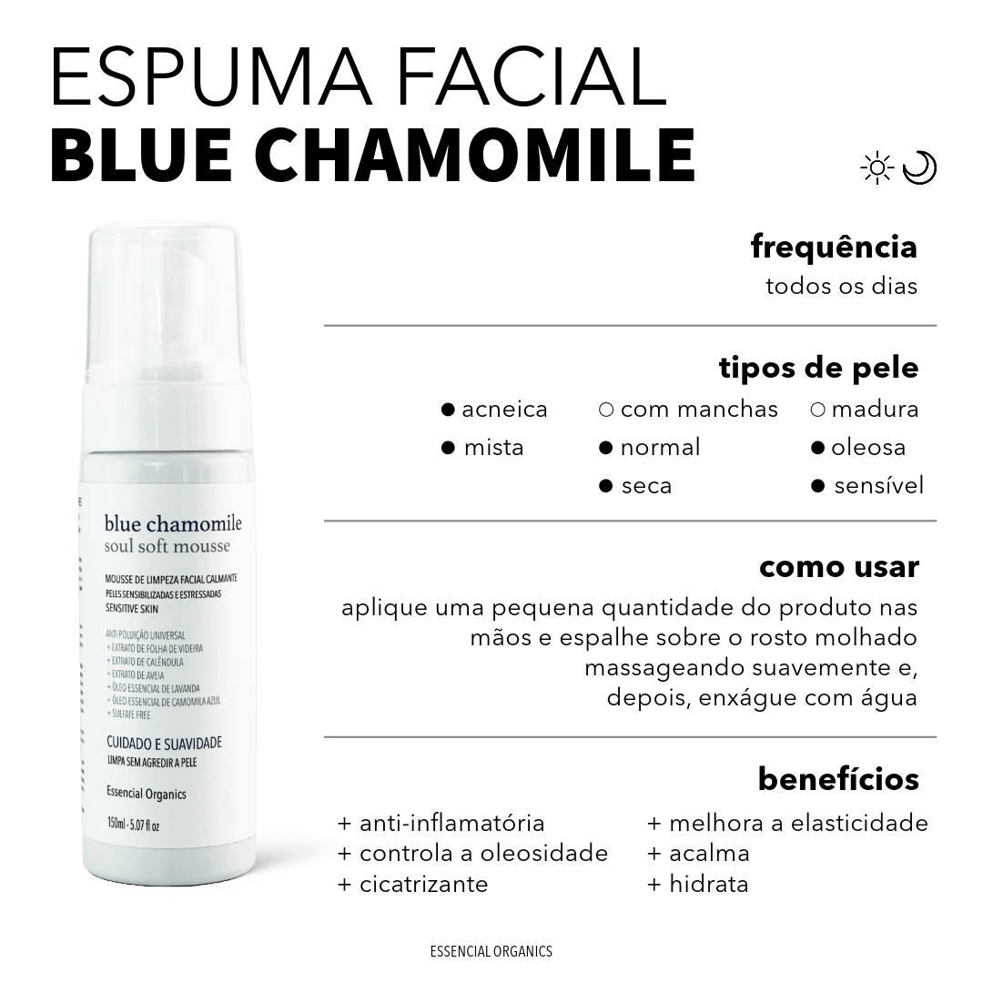 Espuma Facial Blue Chamomile Sensitive Skin 150ml essencial organics