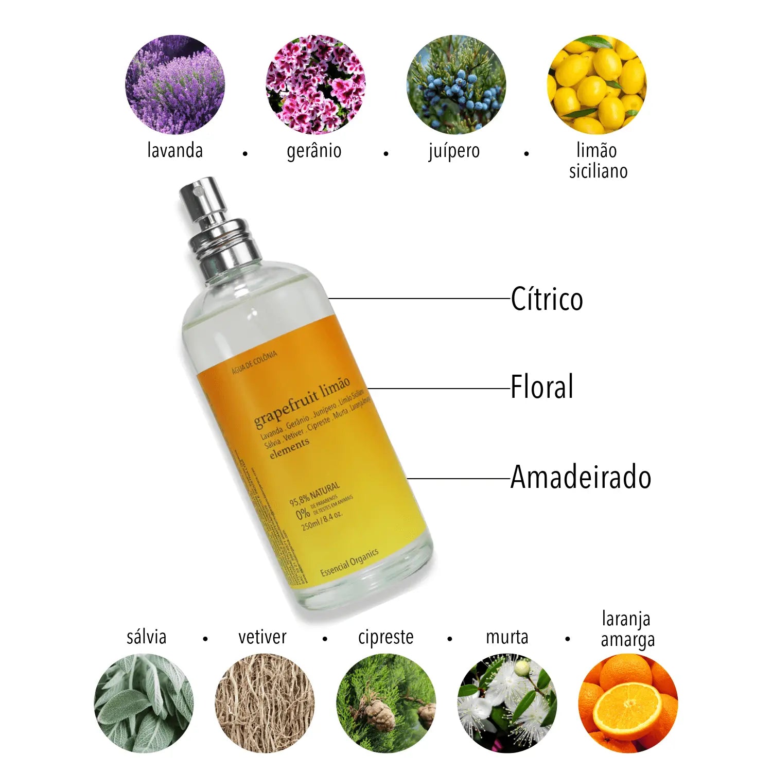 Água de Colônia Grapefruit e Limão ELEMENTS essencial organics