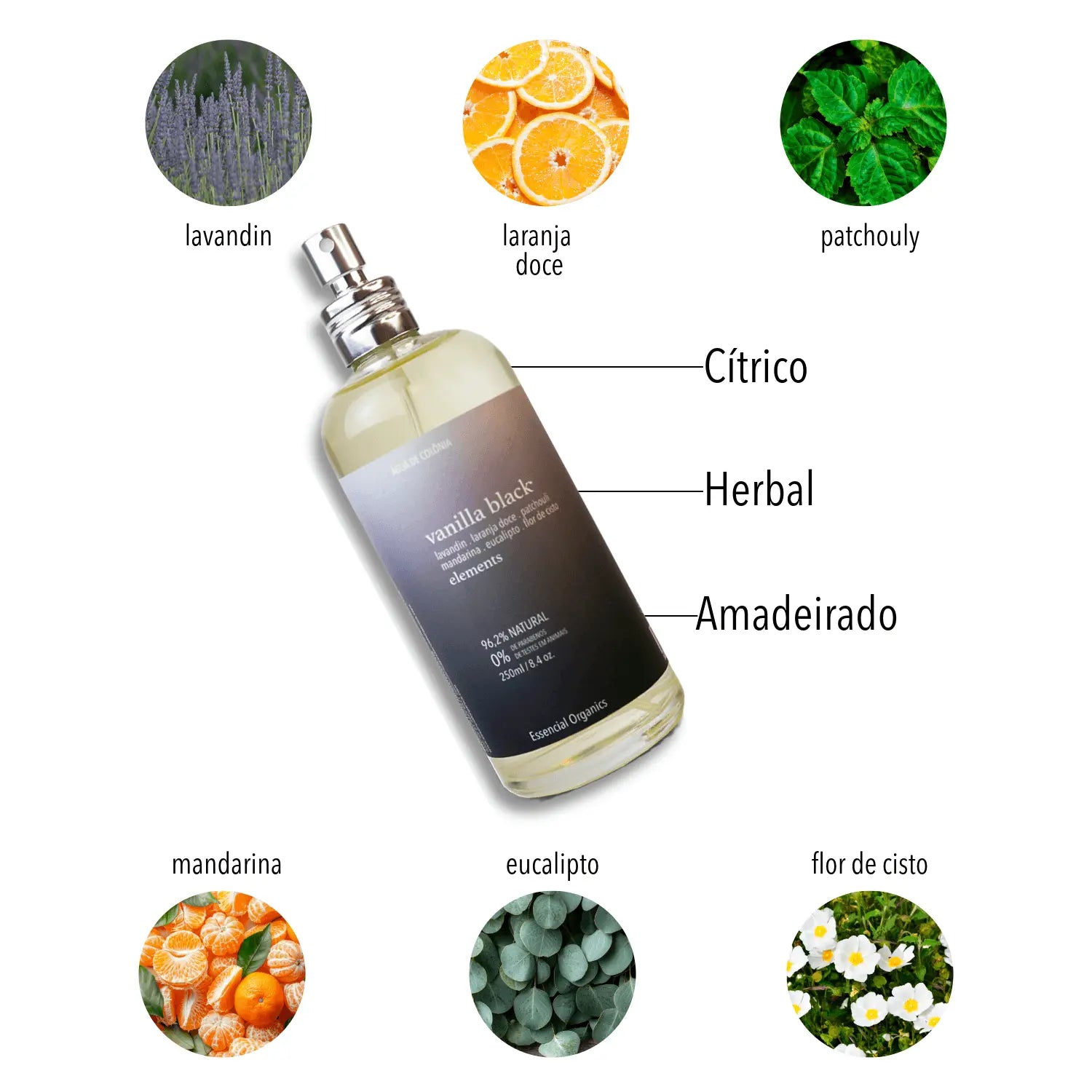 Água de Colônia Vanilla Black 250ml ELEMENTS essencial organics